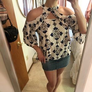 Ruffled Cold Shoulder Top